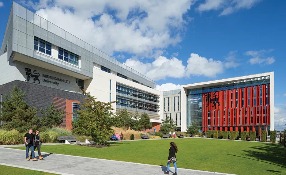 The main building of Birmingham City University with modern architecture